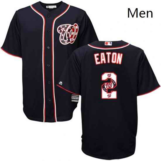 Mens Majestic Washington Nationals 2 Adam Eaton Authentic Navy Blue Team Logo Fashion Cool Base MLB Jersey
